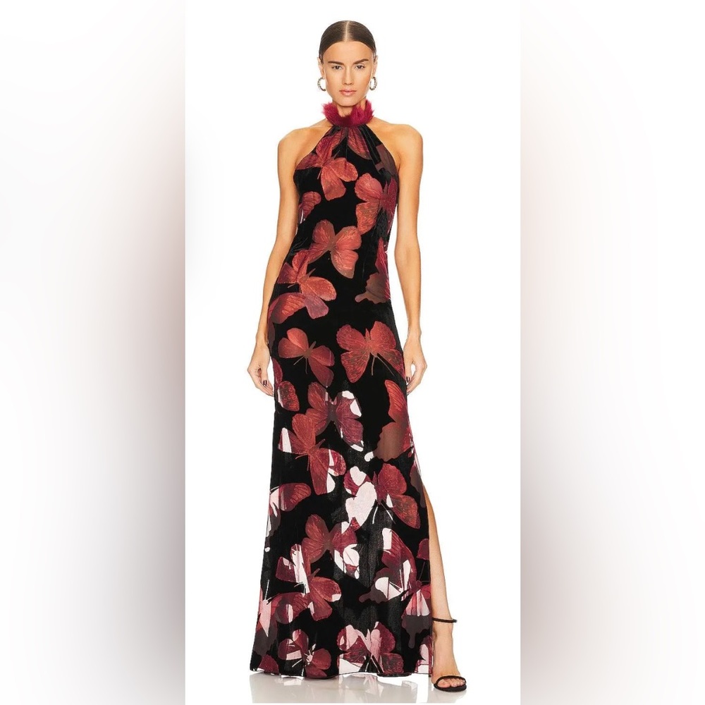 NWT Kim Shui Studio Fur Trim Butterfly Velvet Gown Medium (US 8)
